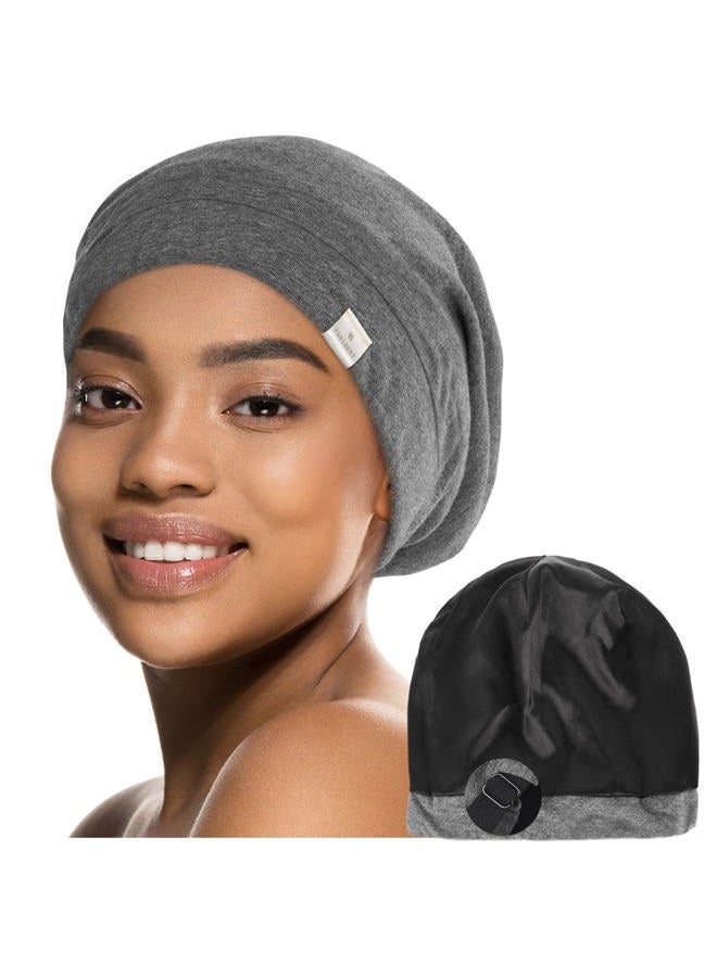 YANIBEST Slouchy Beanie Hat Satin Lined Sleep Cap Satin Bonnet Chemo Headwear Caps for Women and Men Dark Grey - Image 1