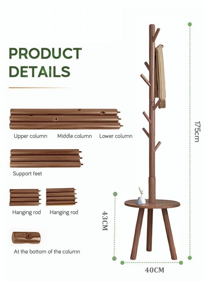 XiuWoo 8-Hook Coat Rack Wooden Coat Rack Freestanding with Storage Table Coat Tree for Clothes Bags Hats Hanger Stand Easy Installation for Entryway Living Room Bedroom Office Brown  - Image 2