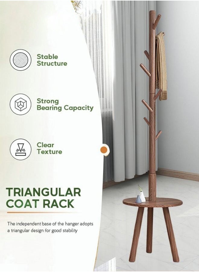 XiuWoo 8-Hook Coat Rack Wooden Coat Rack Freestanding with Storage Table Coat Tree for Clothes Bags Hats Hanger Stand Easy Installation for Entryway Living Room Bedroom Office Brown  - Image 3