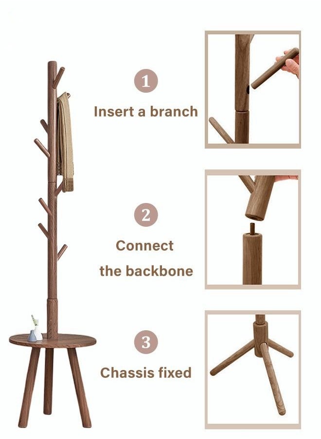 XiuWoo 8-Hook Coat Rack Wooden Coat Rack Freestanding with Storage Table Coat Tree for Clothes Bags Hats Hanger Stand Easy Installation for Entryway Living Room Bedroom Office Brown  - Image 4