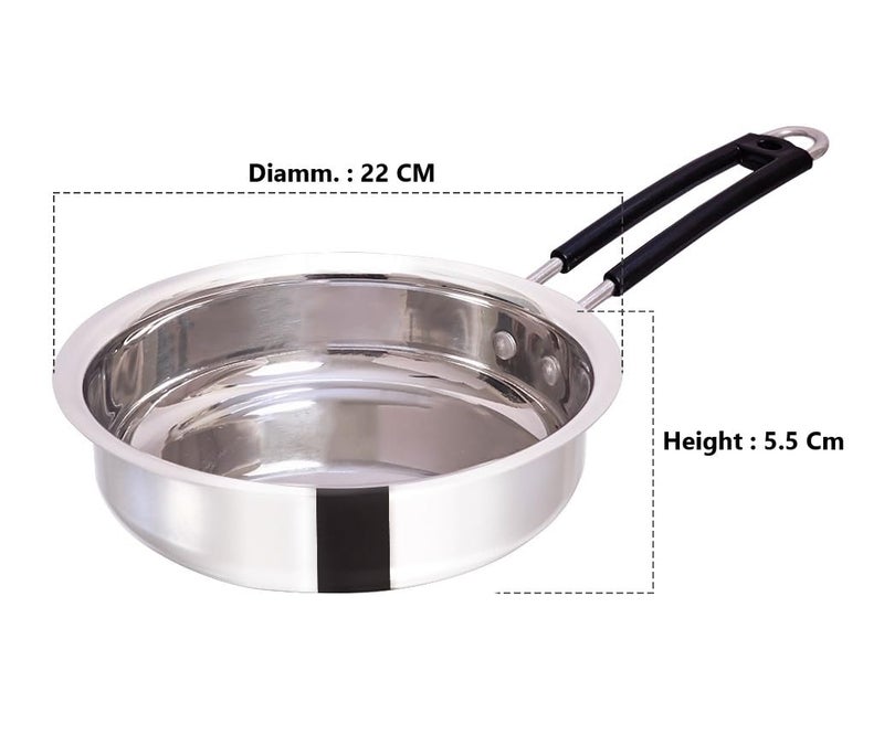 KC Stainless Steel Frying Pan | Stove & Induction Safe | Easy Grip Handles | Heavy Gauge | Capacity 1.6 LTR. | Diamm. 22 cm - Image 2