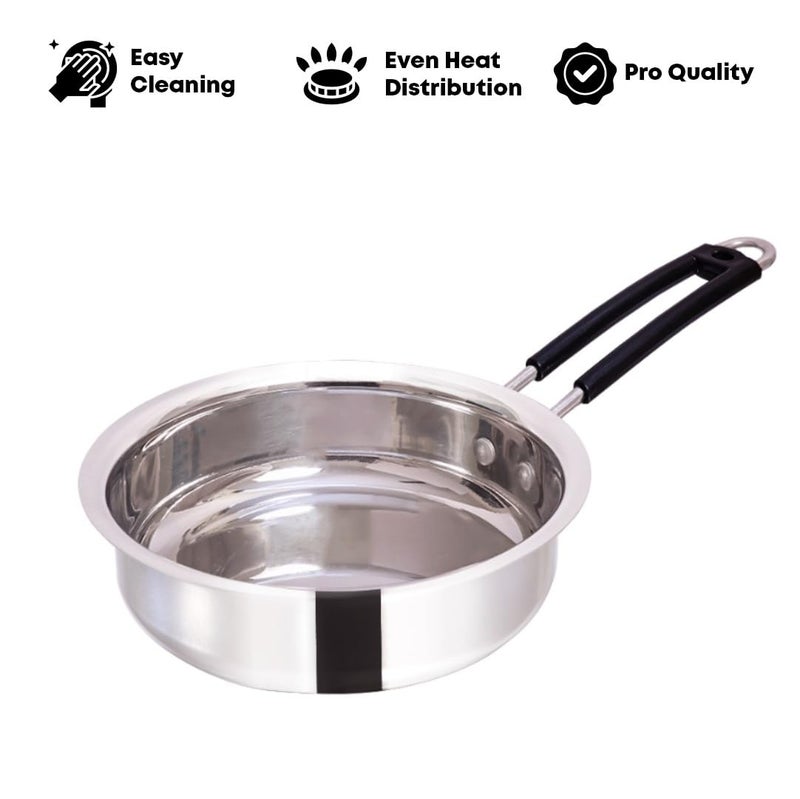KC Stainless Steel Frying Pan | Stove & Induction Safe | Easy Grip Handles | Heavy Gauge | Capacity 1.6 LTR. | Diamm. 22 cm - Image 4