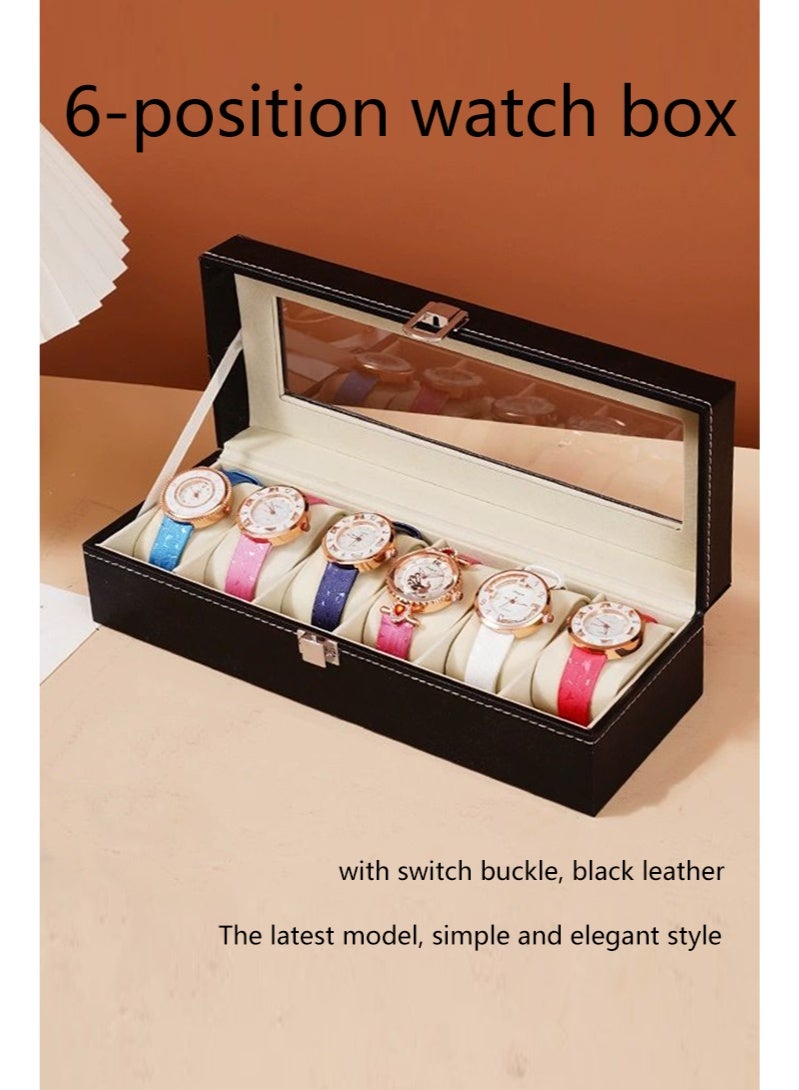 6 position watch box Black leather, switch buckle, simple and elegant latest style - Image 1