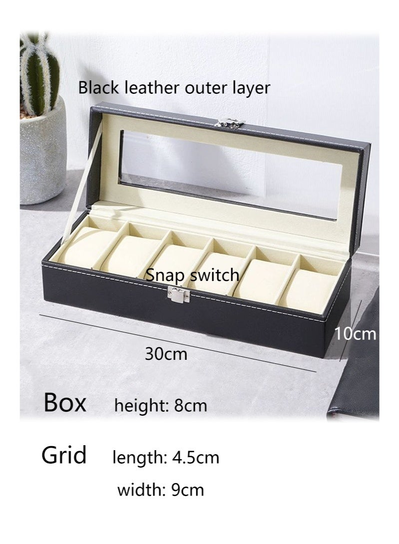 6 position watch box Black leather, switch buckle, simple and elegant latest style - Image 2