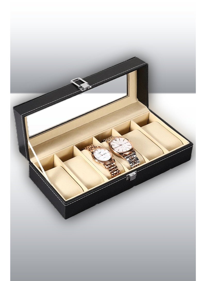 6 position watch box Black leather, switch buckle, simple and elegant latest style - Image 5