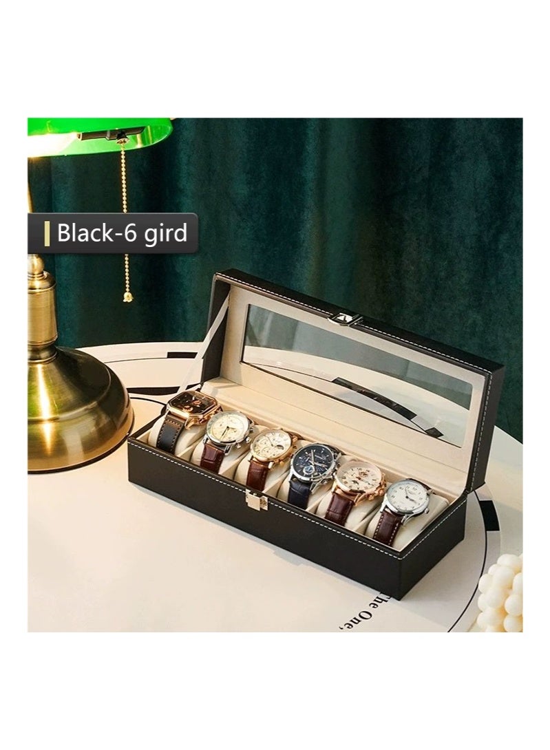 6 position watch box Black leather, switch buckle, simple and elegant latest style - Image 3