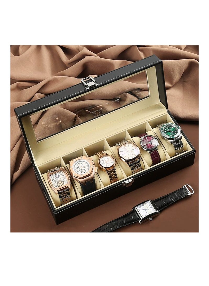 6 position watch box Black leather, switch buckle, simple and elegant latest style - Image 4