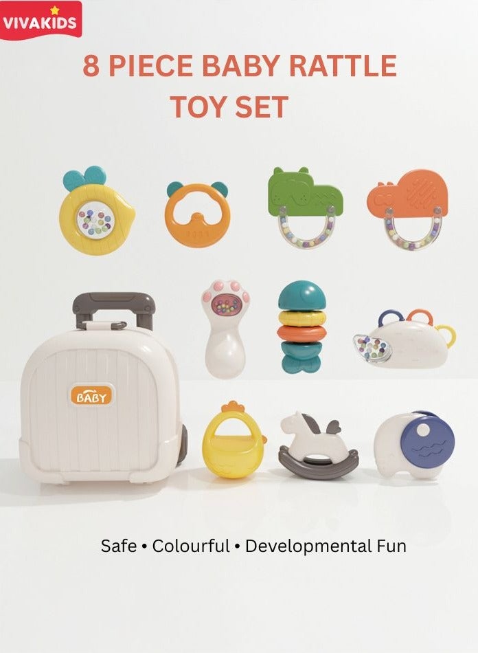 VIVAKIDS Baby Rattle & Teething Toy Set – 8 PCS BPA-Free Soft Silicone Infant Sensory Toys with Storage Box – Early Learning & Gum Relief for Newborns 0-12 Months - Image 1