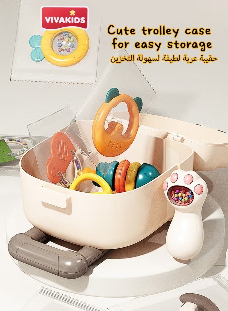 VIVAKIDS Baby Rattle & Teething Toy Set – 8 PCS BPA-Free Soft Silicone Infant Sensory Toys with Storage Box – Early Learning & Gum Relief for Newborns 0-12 Months - Image 3