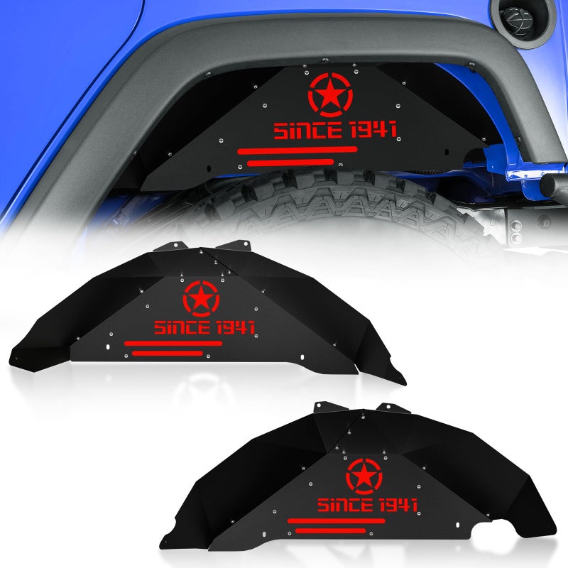 EYOUHZ for Wrangler JK Rear Inner Fender Liners Back Mud Guards Compatible with 20072018 Jeep Wrangler JK JKU Unlimited 24 Doors Since 1941 Logo Steel Wheel Well Cover Fender Flare Liners 2 PCS