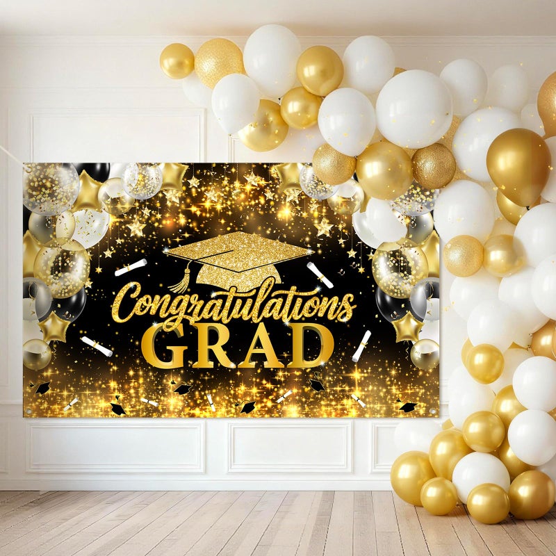 Cutechunfa Graduate 2026 Backdrop | Large Congrats Grad Banner - 72x44 Inch, Black and Gold Congrats Grad Banner fot Class of 2026 Graduation Decorations - Image 5
