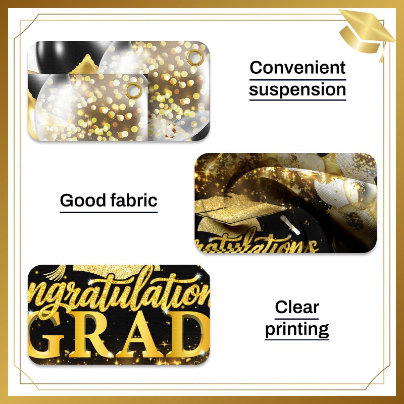 Cutechunfa Graduate 2026 Backdrop | Large Congrats Grad Banner - 72x44 Inch, Black and Gold Congrats Grad Banner fot Class of 2026 Graduation Decorations - Image 3