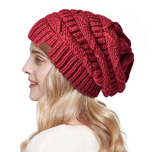SOMALER Knit Beanie Hat for Women Oversize Chunky Winter Slouchy Beanie Hats Ski Cap Red - Image 2