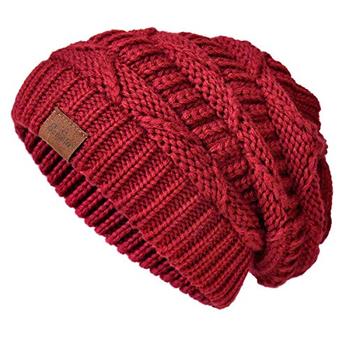 SOMALER Knit Beanie Hat for Women Oversize Chunky Winter Slouchy Beanie Hats Ski Cap Red - Image 1