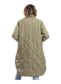 Andora Olive Plain Zipper Waterproof Puffer Jacket_Olive  - Image 1