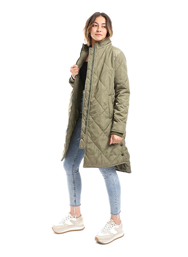 Andora Olive Plain Zipper Waterproof Puffer Jacket_Olive - Image 5