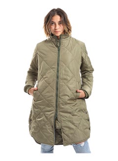 Andora Olive Plain Zipper Waterproof Puffer Jacket_Olive  - Image 4