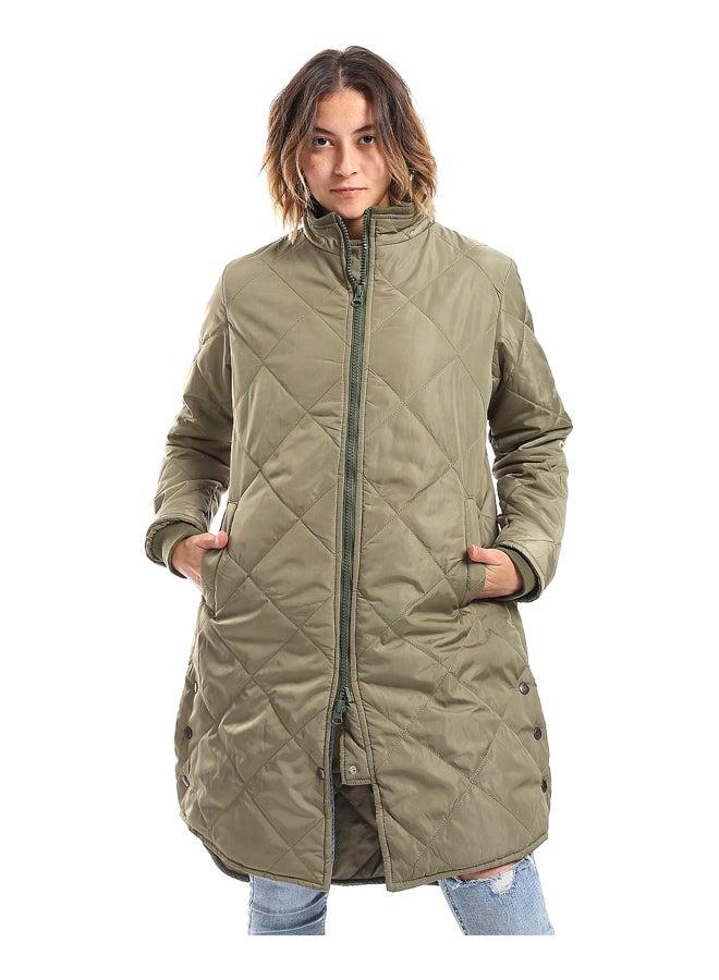 Andora Olive Plain Zipper Waterproof Puffer Jacket_Olive - Image 4