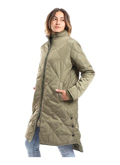 Andora Olive Plain Zipper Waterproof Puffer Jacket_Olive  - Image 3