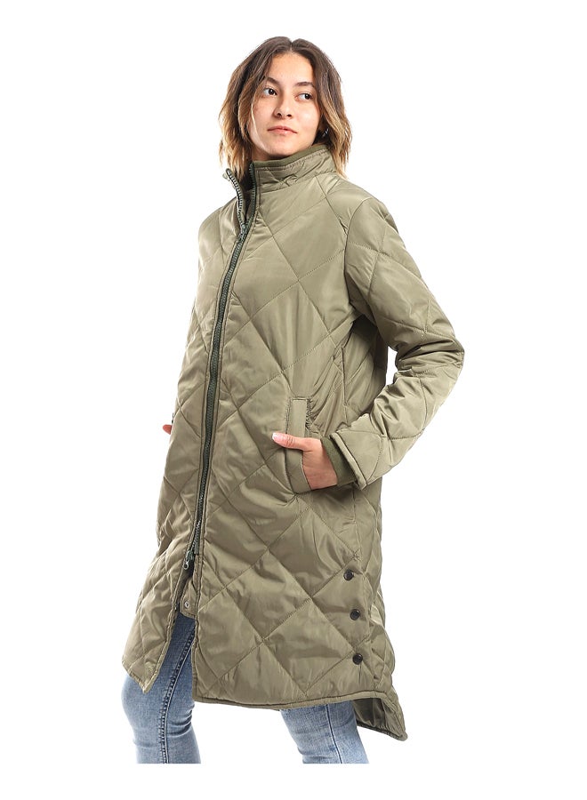 Andora Olive Plain Zipper Waterproof Puffer Jacket_Olive - Image 3