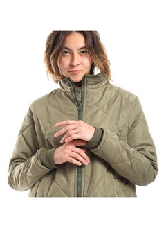 Andora Olive Plain Zipper Waterproof Puffer Jacket_Olive  - Image 2