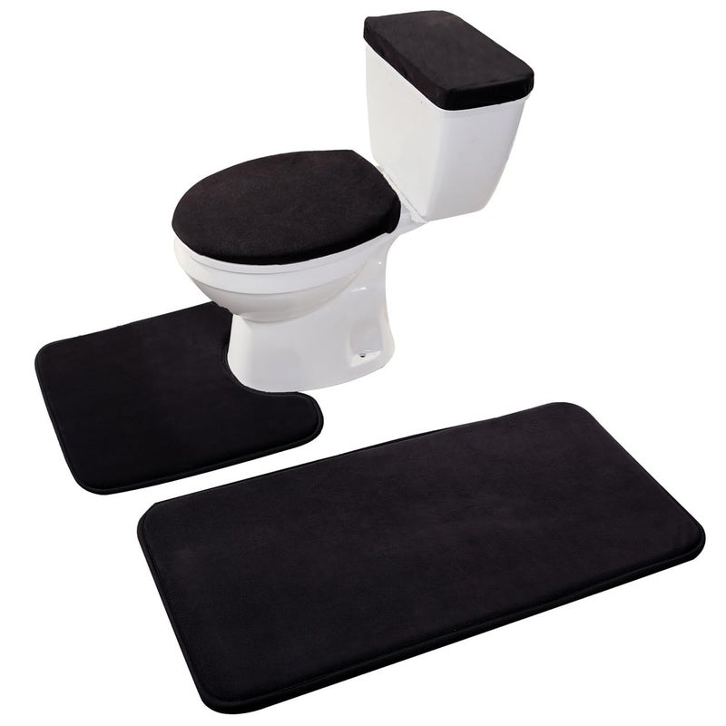 Madeals Memory Foam Bathroom Toilet Rug Set 4 Piece with Toilet Lid Cover and Tank Covers Black - Image 2