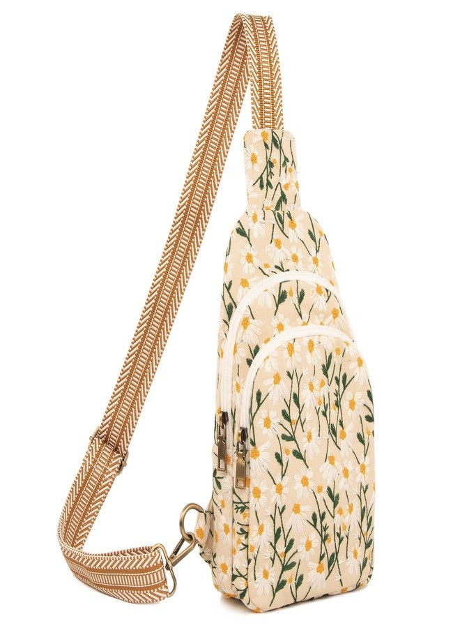 SILKAREA Embroidered Sling Bag for Wome Crossbody Purse Small Sling Backpack Purse Travel Hiking Chest Bag Daypack (Embroidered Chamomile) - Image 1