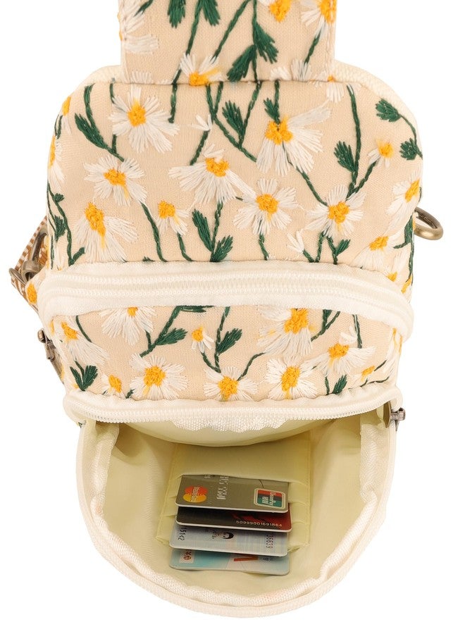 SILKAREA Embroidered Sling Bag for Wome Crossbody Purse Small Sling Backpack Purse Travel Hiking Chest Bag Daypack (Embroidered Chamomile) - Image 2