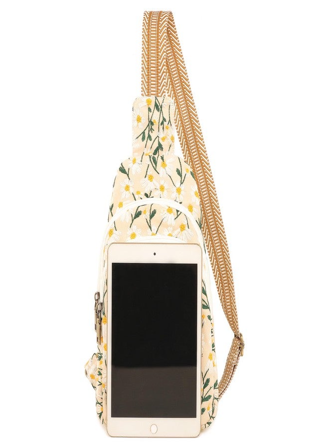 SILKAREA Embroidered Sling Bag for Wome Crossbody Purse Small Sling Backpack Purse Travel Hiking Chest Bag Daypack (Embroidered Chamomile) - Image 4