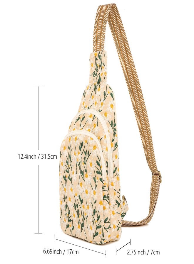 SILKAREA Embroidered Sling Bag for Wome Crossbody Purse Small Sling Backpack Purse Travel Hiking Chest Bag Daypack (Embroidered Chamomile) - Image 3