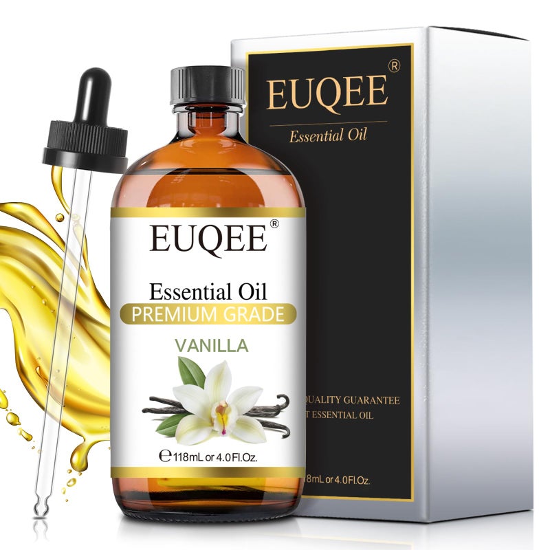 EUQEE 118ml Vanilla Essential Oil Pure Vanilla Fragrance Essential Oil for Diffuser Massage DIY SoapCandle Making Skin Hair Care 40 Fl Oz