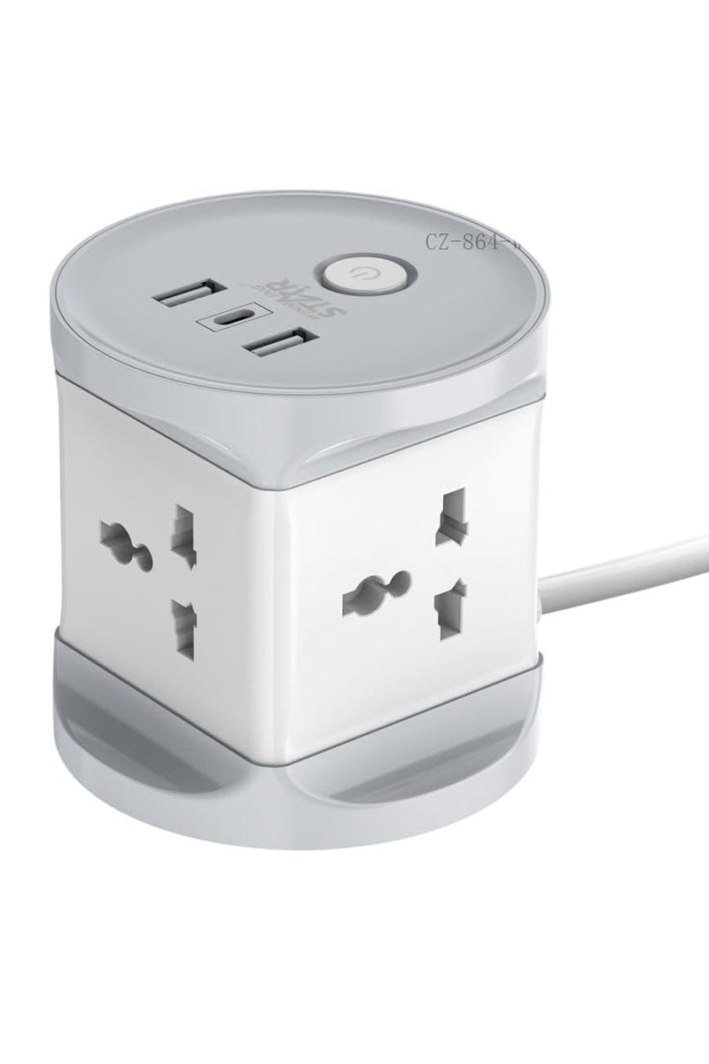 Winning Star ST-1034, 4-Way Universal Plug Extension |2 USB-A,1 USB-C | AC220-250V 10A/2500W, PP Flame Retardant Material, 3m Copper Cable, Safety Door, Overload Protection, BS Plug, White - Image 1