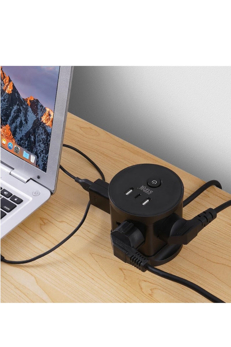 Winning Star ST-1034, 4-Way Universal Plug Extension |2 USB-A,1 USB-C | AC220-250V 10A/2500W, PP Flame Retardant Material, 3m Copper Cable, Safety Door, Overload Protection, BS Plug, White - Image 4