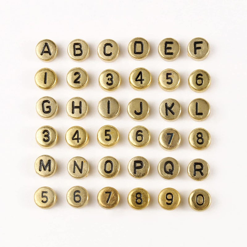 Yochus 1000Pcs Gold Mixed Round Acrylic Letter Beads 4X7Mm Black Alphabet Number Beads For Jewelry Making And Diy Bracelets - Image 3