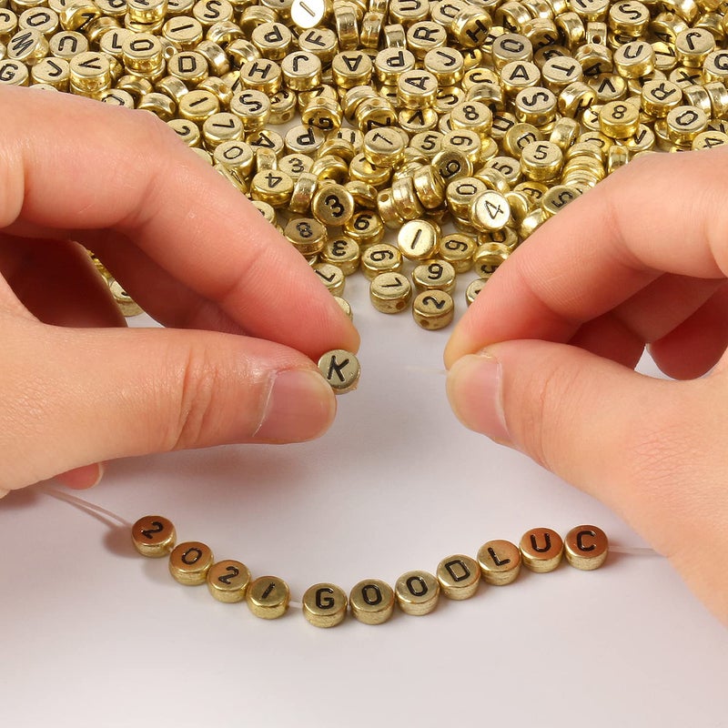Yochus 1000Pcs Gold Mixed Round Acrylic Letter Beads 4X7Mm Black Alphabet Number Beads For Jewelry Making And Diy Bracelets - Image 4