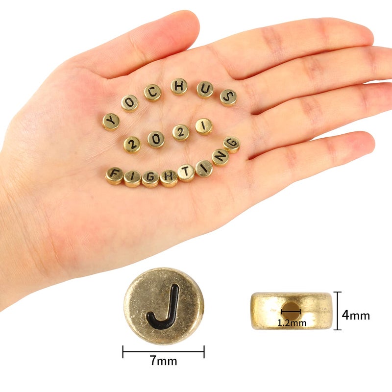 Yochus 1000Pcs Gold Mixed Round Acrylic Letter Beads 4X7Mm Black Alphabet Number Beads For Jewelry Making And Diy Bracelets - Image 2
