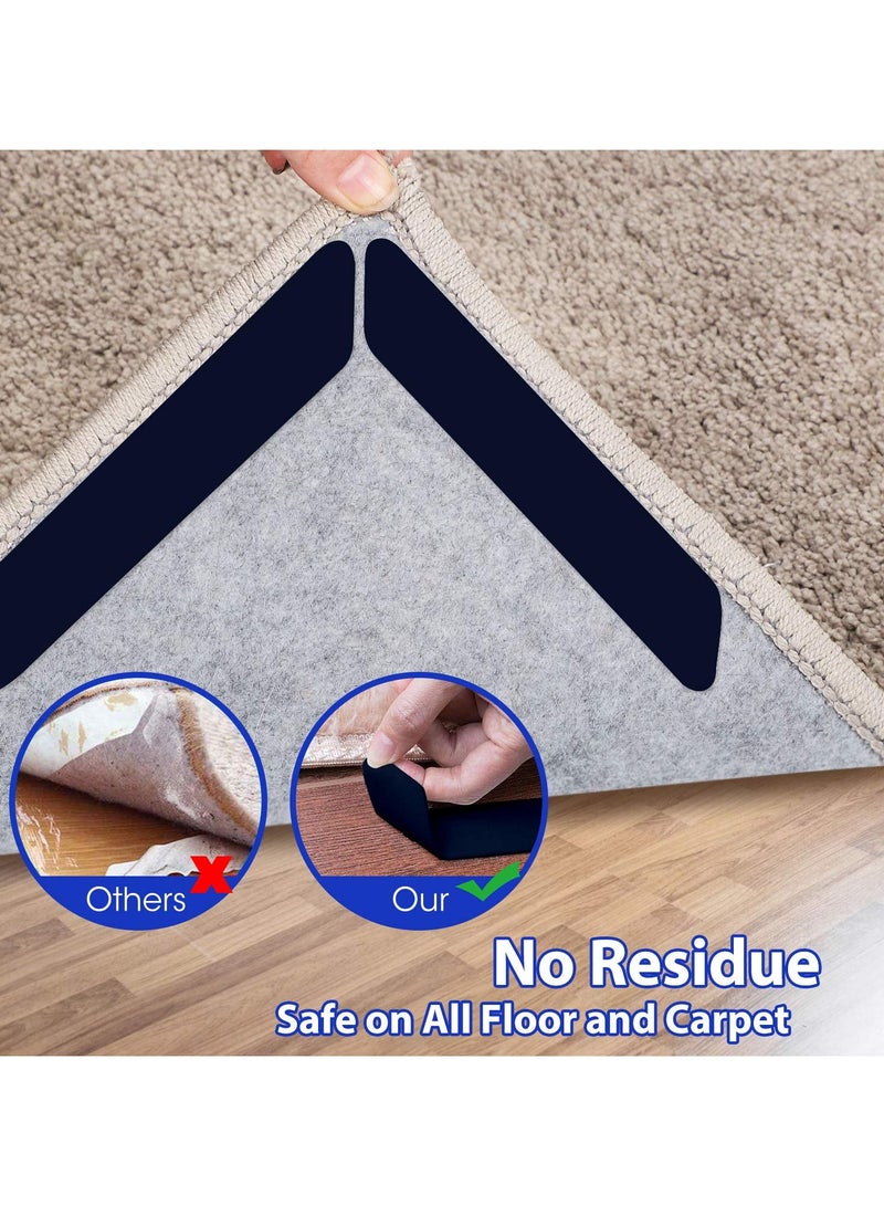 VIUAUAX 16 Pcs Rug Tape, Carpet Stickers, Anti Slip Rug Holder,Reusable Washable Rug Stickers for Area Rugs, Dual Sided Washable Removable Prevent Curling Rug Corner Holder, Keep Rug in Place Non Slip Adhesive Rug Stopper for Hardwood Floors and Tile - Image 4
