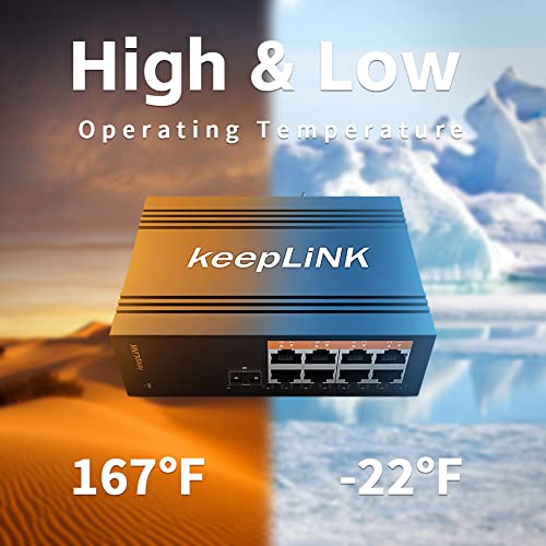 keepLiNK 8 Port Industrial PoE Switch Unmanaged, Gigabit PoE Switch with 8 PoE+ Ports @245w, 1 SFP Slot, DIN Rail Hardened Network Switch, IP40 - Image 5