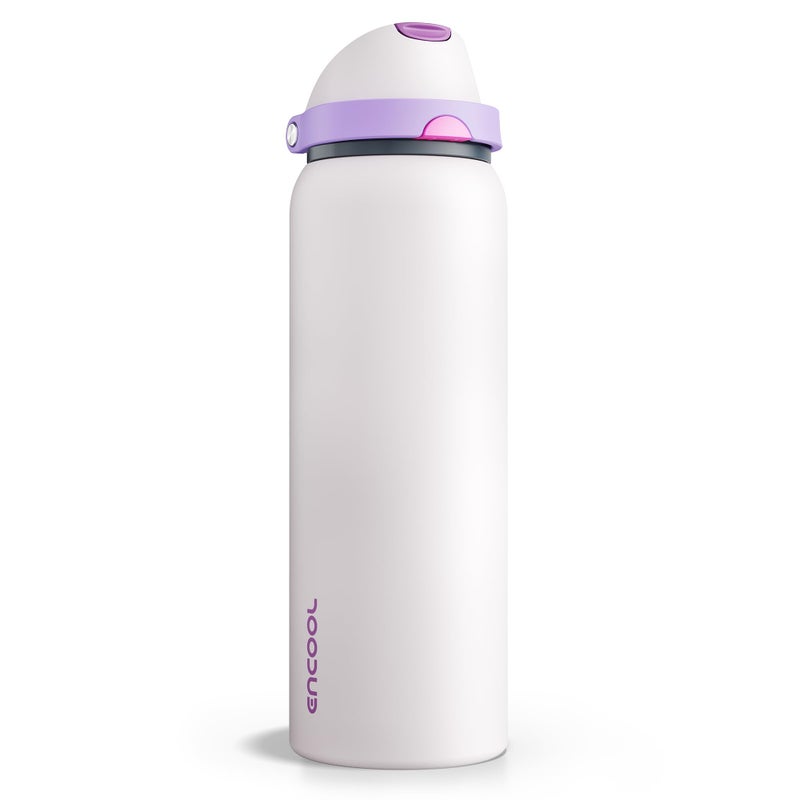 ENCOOL Insulated Water Bottle with Straw - Encool Stainless Steel Water Bottle with Push Button Lid, Leak-Proof & BPA-Free, Keeps Cold for 24 Hours for Sports, Travel, Gym (40 oz, Oyster Pink) - Image 1