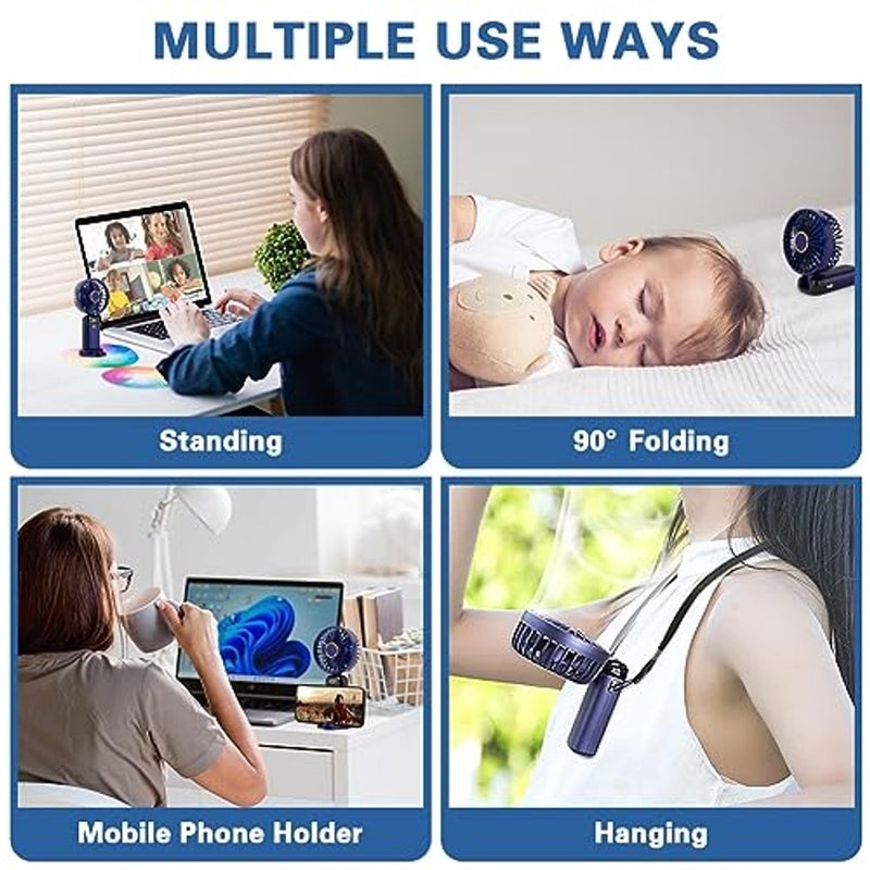 ALKAYAN Portable Mini Fan, USB Handheld Fan, Small Rechargeable Hand Fan, 5 Speed Adjustable Mini Fan with Base for Home, Camping, Office, Sport, Travel (Blue) - Image 5
