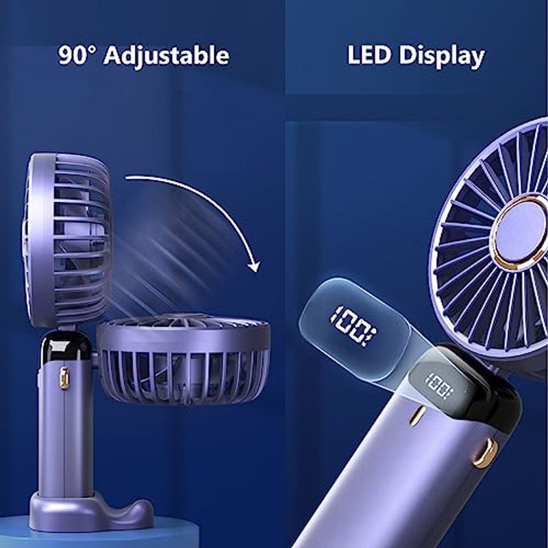 ALKAYAN Portable Mini Fan, USB Handheld Fan, Small Rechargeable Hand Fan, 5 Speed Adjustable Mini Fan with Base for Home, Camping, Office, Sport, Travel (Blue) - Image 3