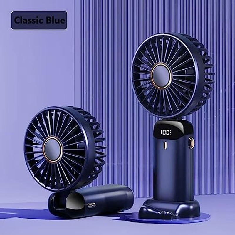 ALKAYAN Portable Mini Fan, USB Handheld Fan, Small Rechargeable Hand Fan, 5 Speed Adjustable Mini Fan with Base for Home, Camping, Office, Sport, Travel (Blue) - Image 2