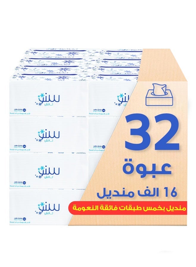 سنو تاتش مناديل فائقة النعومة من سنو تاتش 5 طبقات 32 عبوة 500 منديل كل عبوة ملمس حريري تناسب البشرة الحساسة - Image 1