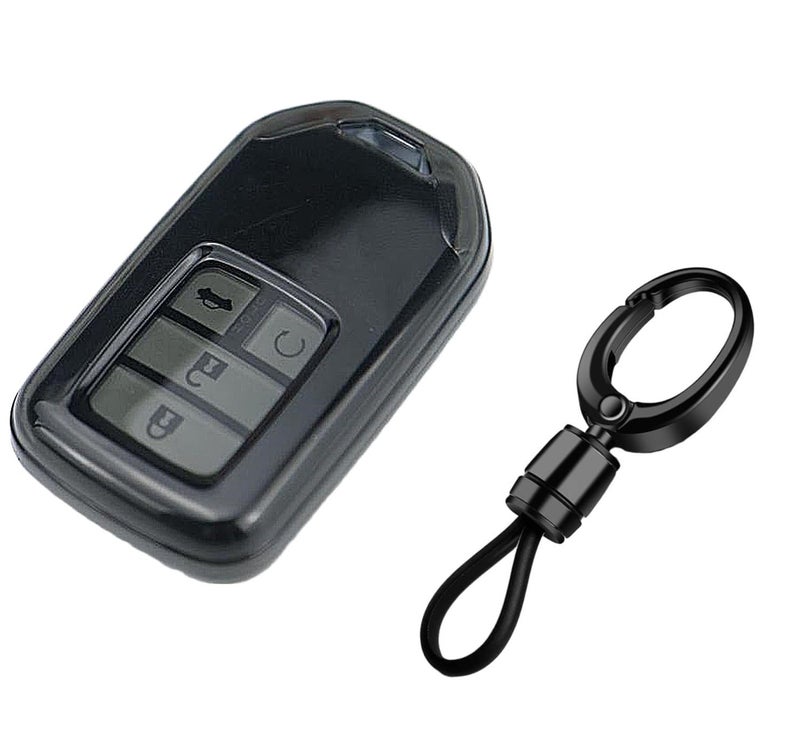 JVCV® Soft TPU Transparent Black Key Cover Compatible with Honda City Elevate Civic Jazz Amaze CR-V WR-V BR-V 3 & 4 Button Smart Key | Scratch-Resistance Slim Fit Case (with Keychain - Style A) - Image 1