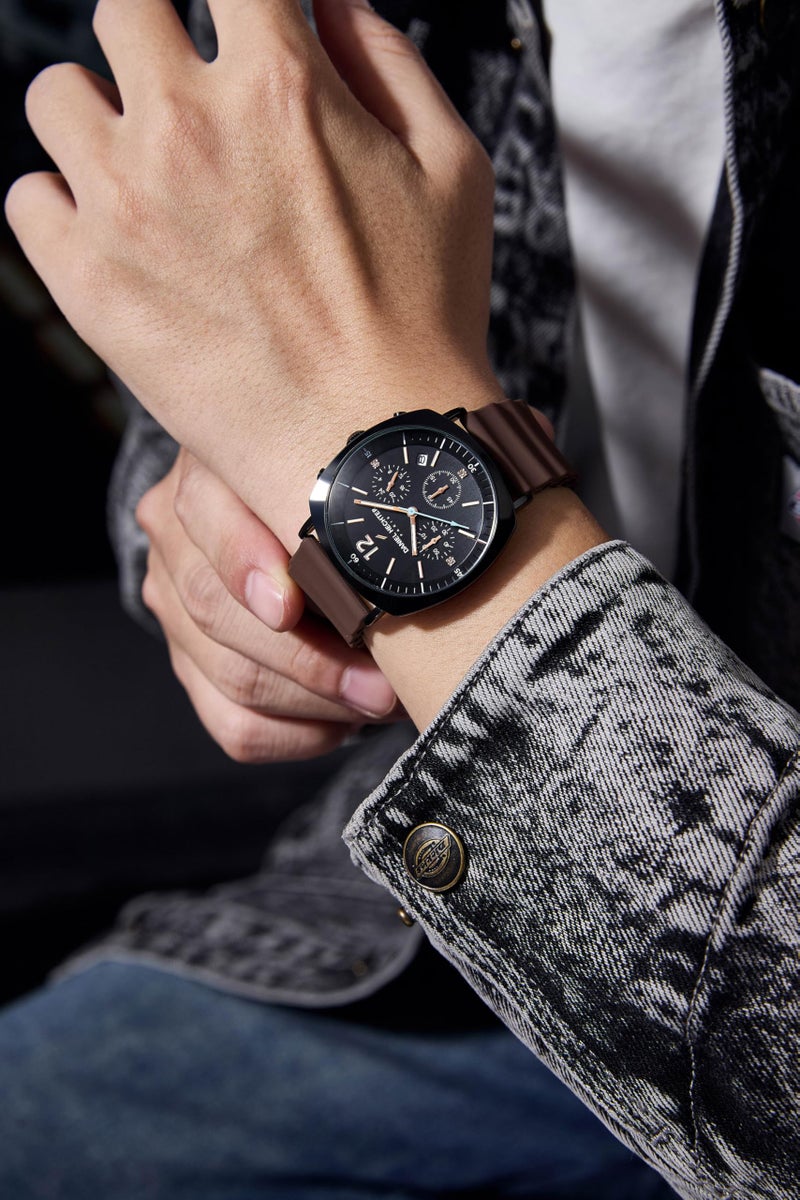 Daniel Hechter Paris Cluny Collection Multifunction Watch for Men with Round Dial, Date Display Function, Quartz Movement and Wavy Pattern Silicon Strap - DHM1019 - Image 2