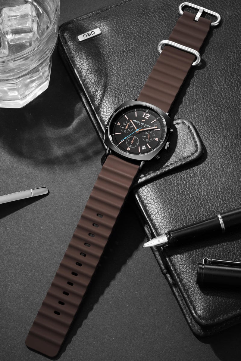Daniel Hechter Paris Cluny Collection Multifunction Watch for Men with Round Dial, Date Display Function, Quartz Movement and Wavy Pattern Silicon Strap - DHM1019 - Image 4