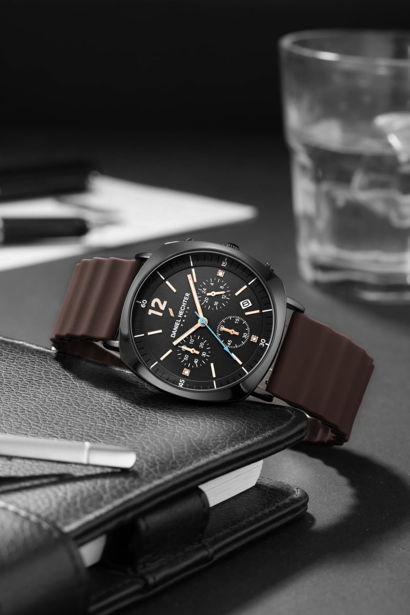 Daniel Hechter Paris Cluny Collection Multifunction Watch for Men with Round Dial, Date Display Function, Quartz Movement and Wavy Pattern Silicon Strap - DHM1019 - Image 3