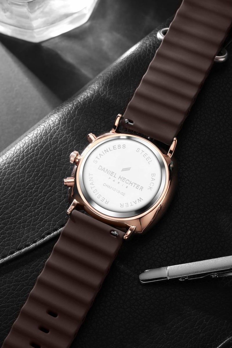 Daniel Hechter Paris Cluny Collection Multifunction Watch for Men with Round Dial, Date Display Function, Quartz Movement and Wavy Pattern Silicon Strap - DHM1019 - Image 5