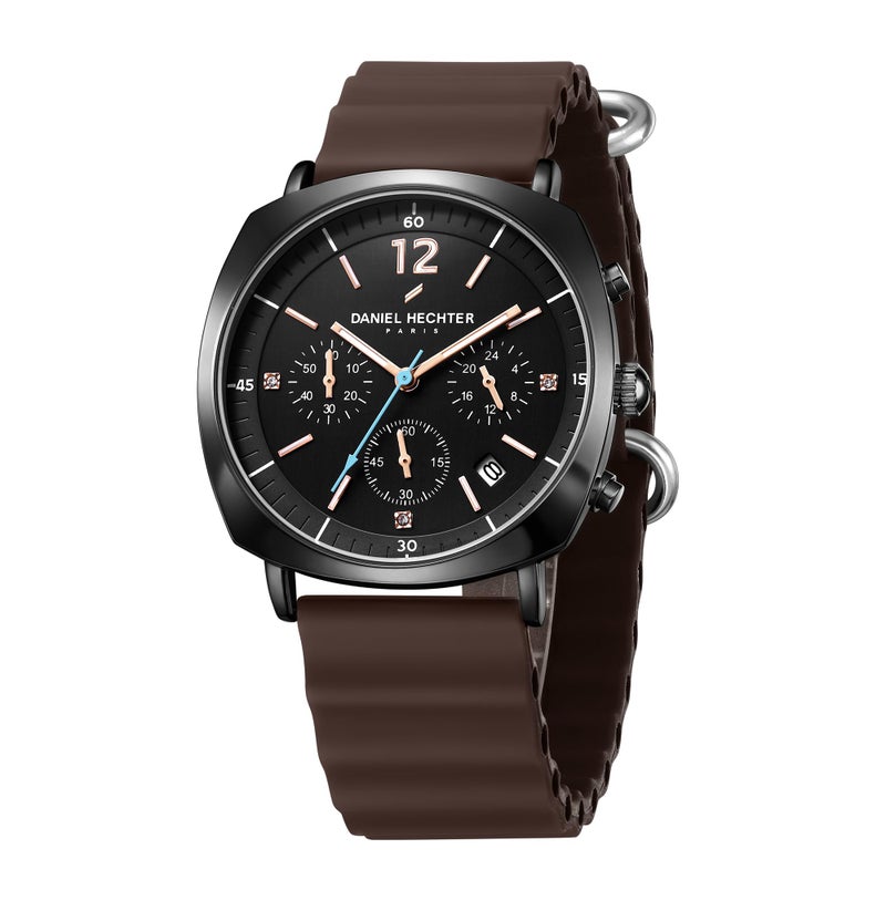 Daniel Hechter Paris Cluny Collection Multifunction Watch for Men with Round Dial, Date Display Function, Quartz Movement and Wavy Pattern Silicon Strap - DHM1019 - Image 1