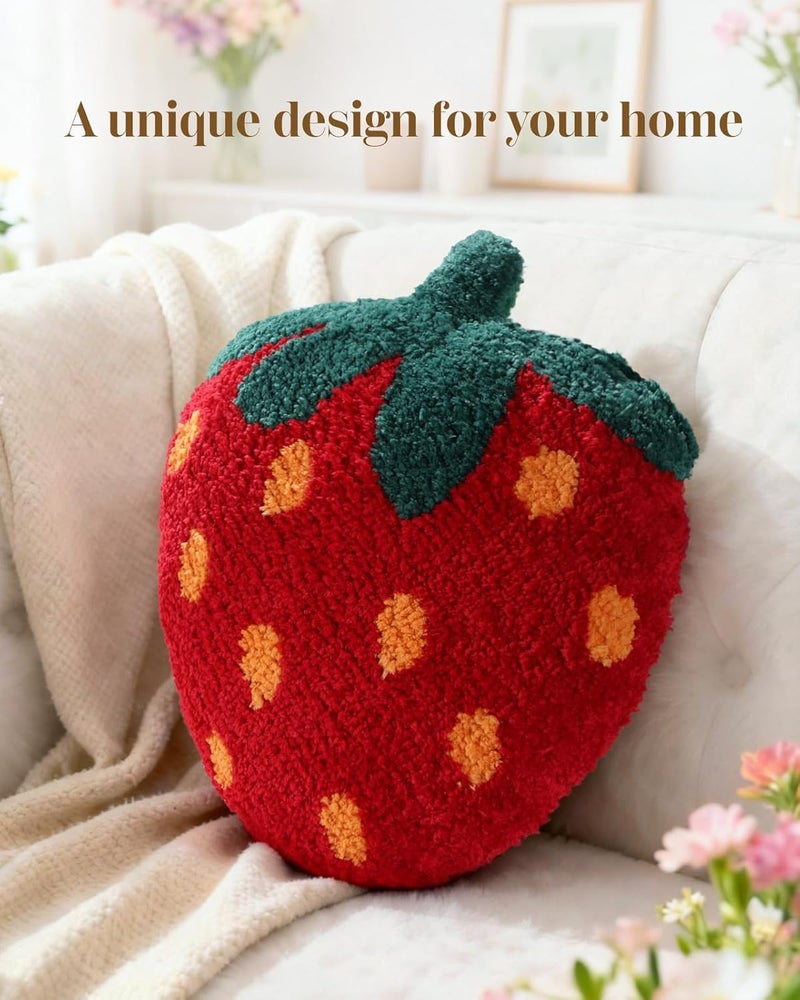 Kokaaee Strawberry Shaped Throw Pillow - Cute Decorative Plush Throw Pillow for Couch, Sofa, or Living Room, 17.7" x 13" Red Soft Cushion for Home Decor - Image 5